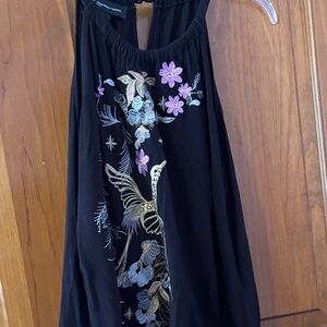 Embroidered Black Sleeveless Top